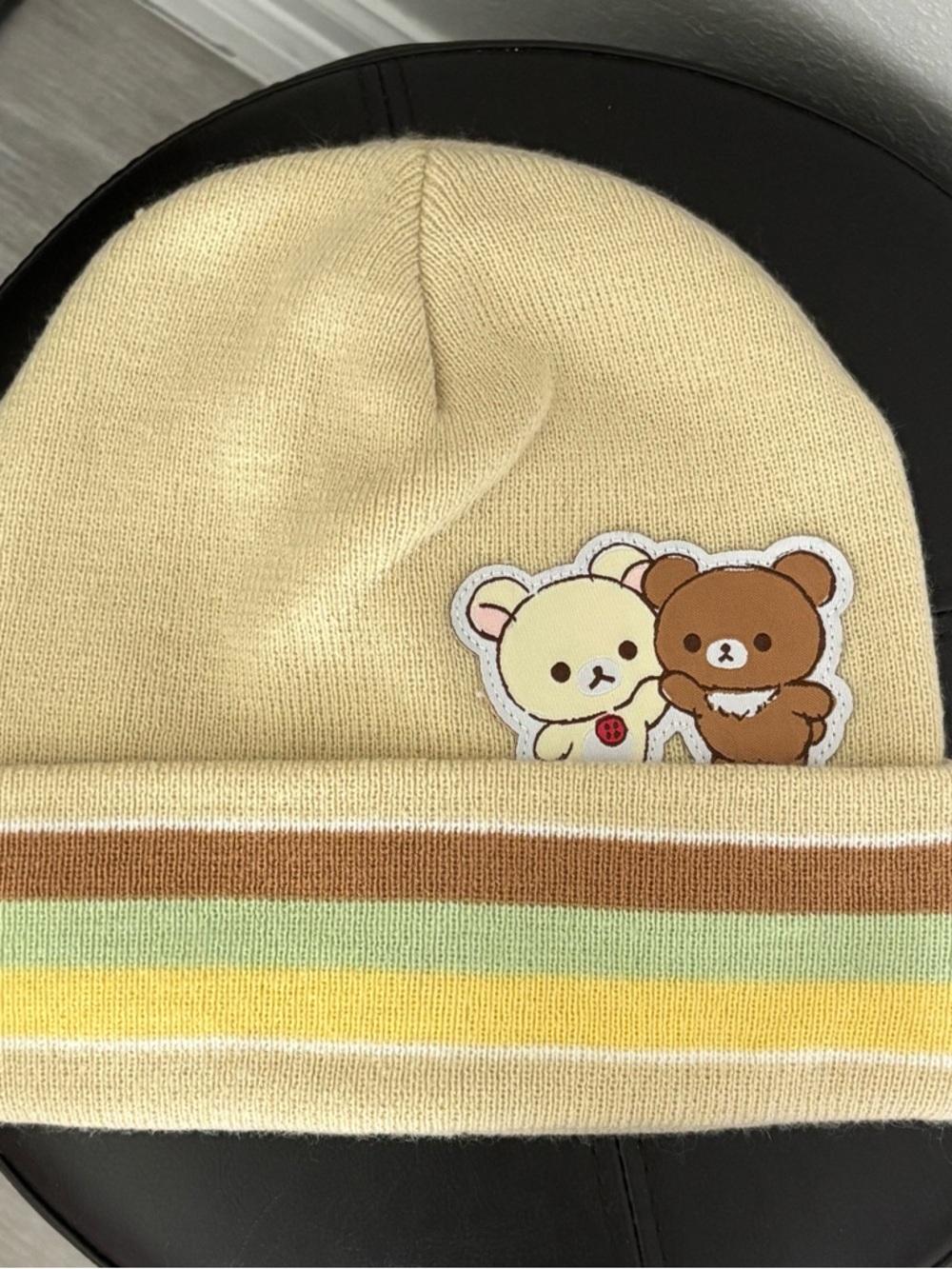 Beige Rilakkuma Patch Knit Beanie